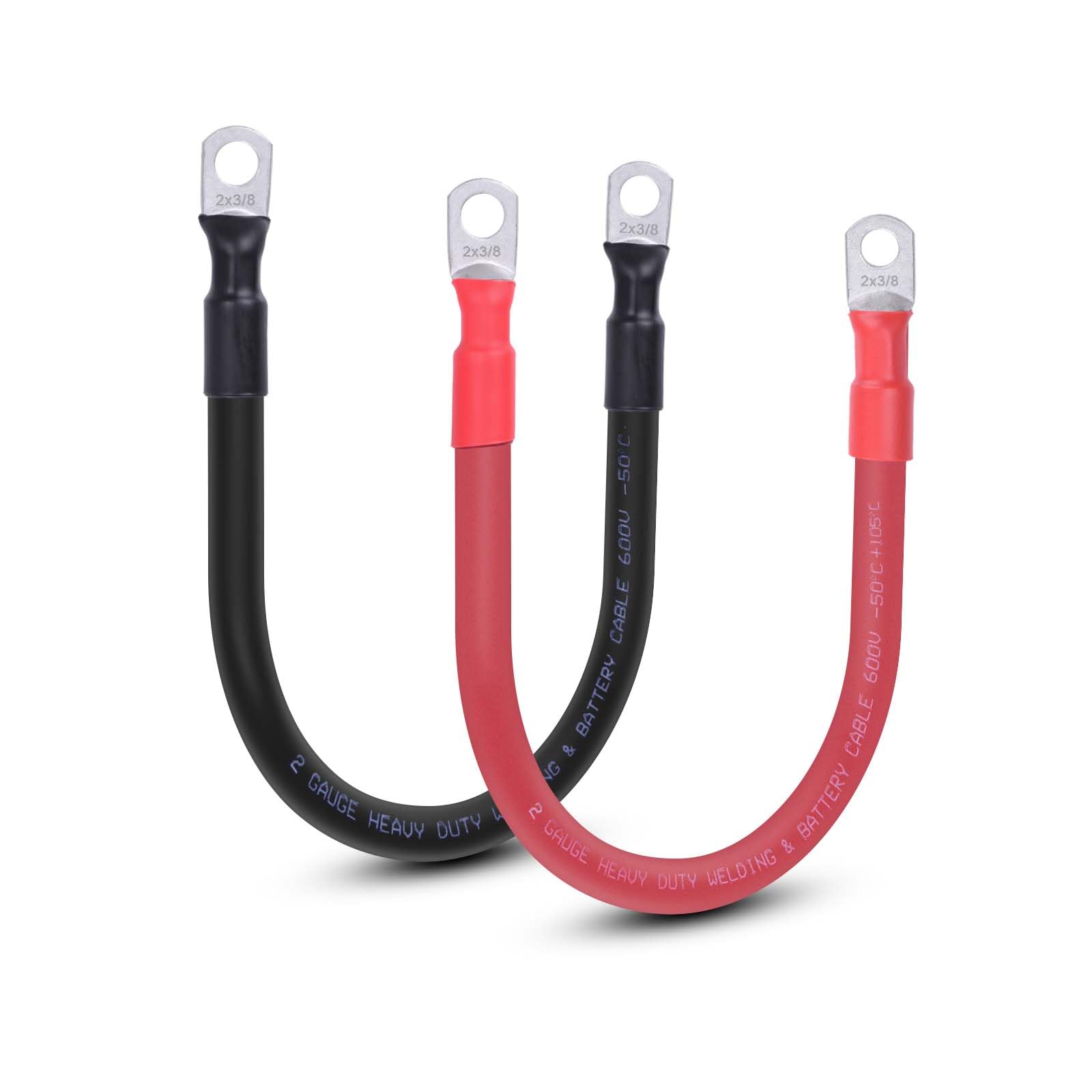 Shirbly 2 AWG Flexible Battery Cable with 3/8" Terminals - OFC Pure Copper Inverter & Welding Wire for Automotive Solar RV Motorcycle (Red + Black 1FT