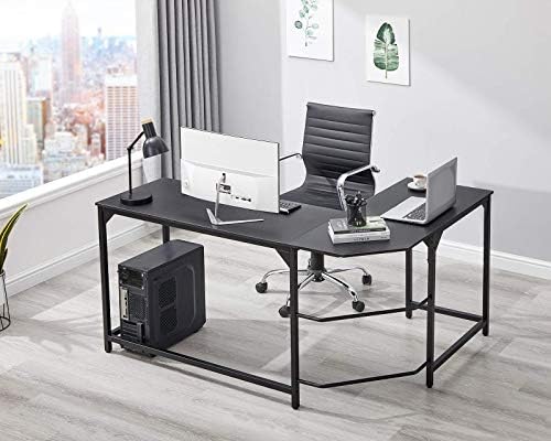 Alecono L shaped Desk Corner Desk Large 156 * 108 * 75CM Sturdy Home office Computer PC Workstation Study Writing Table Easy to Assemble Modern Design, Black