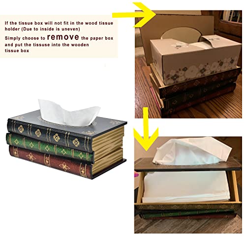 Crafted Classical Retro Wooden Antique Book Tissue Box Cover Rectangular Tissue Holder Dispenser Paper Cover Case Napkin Holder Home Decor For Bathroom Living Room Office Car Kitchen (Dark Green) #TOP2