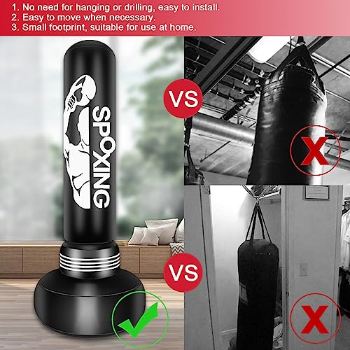 Heavy Punching Bags for Adults - 69" Freestanding Boxing Bag with Stand for Men Training MMA Muay Thai Fitness - Ideal Standing Inflatable Kickboxing Bag - Image 6