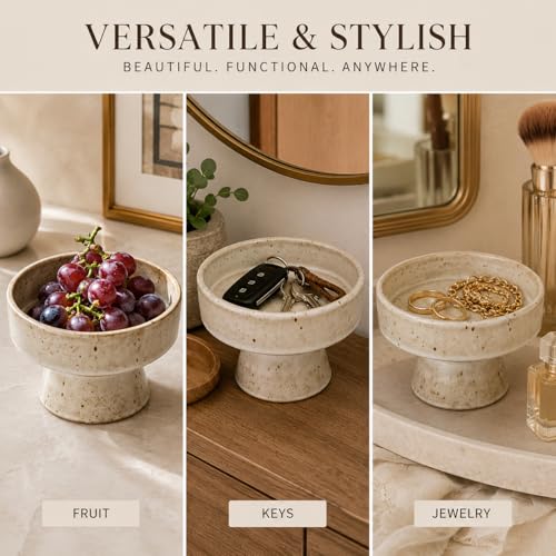 Concrete Fruit Bowl for Kitchen Counter,Large Decorative Candy Dishes for Dining Table,Modern Key Bowl Fruit Bowl Simple Ceramic Household Fruit Tray for Home Decor by Cabilock - Used condition - Image 3