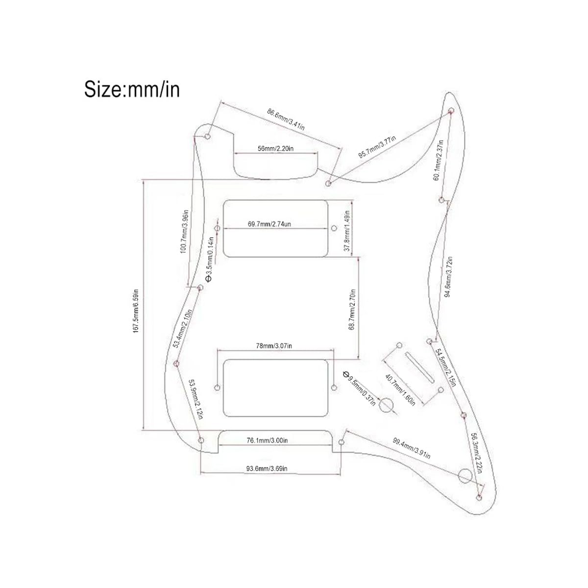 HH Wstępnie okablowany pickguard, czarny, 3-warstwowy z podwójną szyną, gitara, biały mostek, przetwornik, ze stalowym drążkiem 57 mm, do części gitary elektrycznej ST
