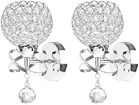 TISLYCO Crystal Wall Sconces Set of Two, Modern Wall Light Sconces Wall Lighting with Hanging Crystal Ball, Wall Mount Lamp Bedside Wall Lamp Silver Sconces Wall Decor for Bedroom Living Room Hallway
