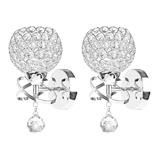 TISLYCO Crystal Wall Sconces Set of Two, Modern Wall Light Sconces Wall Lighting with Hanging Crystal Ball, Wall Mount Lamp Bedside Wall Lamp Silver Sconces Wall Decor for Bedroom Living Room Hallway