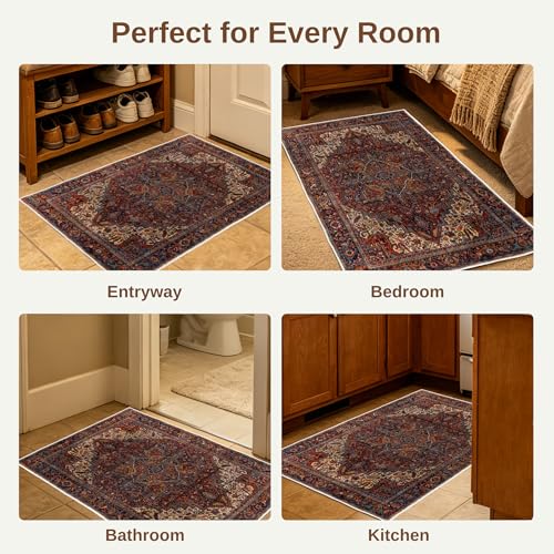 Tapete decorativo rojo 2x3 ft lavable a máquina miniatura 6