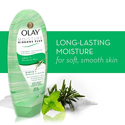 Olay Moisture Ribbons Plus Shea + Rosemary Mint Body Wash, 18 Fl Oz, Pack of 4