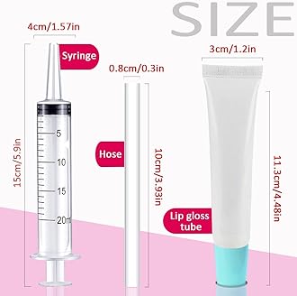 AMORIX 50PCS Lip Gloss Tubes 20ml Blue Cap Lip Gloss Containers Empty Lip Balm Tubes Squeeze Lipgloss Tubes + 2 x 20ml Syringes Tag Labels for DIY Lip Gloss Base Glitter