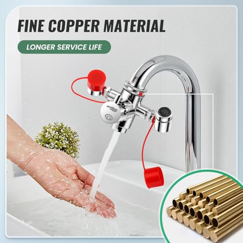 Image of Huanyu Faucet Mounted Eyewash Station 360Rotation Emergency Eye Wash Station Sink Attachment Adjustable Water Flow Direction Eye Wash Faucet for Lab Factory with 3 Adapters (Style A)