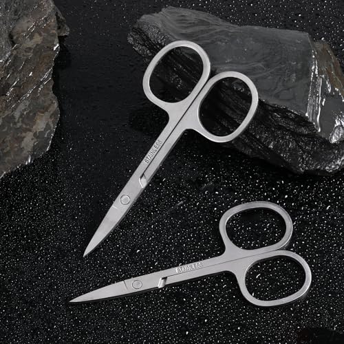 2 Stück Kleine Schere Gesichtspflegeschere Edelstahl Augenbrauenschere Gebogene und Gerade kleine Hautschere Bartschere Nagelscheren Kosmetikschere für Augenbraue Wimpern Schnurrbart Nagel (8,5 cm)