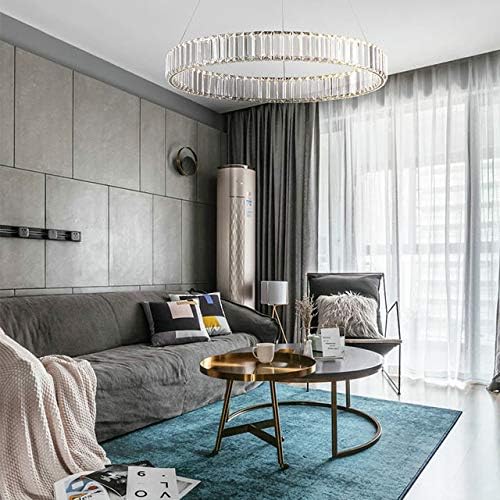 Miniatura 6 de Candelabro moderno de cristal regulable con anillo dorado con control remoto de 24 pulgadas, candelabros redondos de cristal para sala de estar,