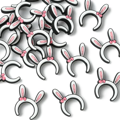 KitBeads 20Pcs Rabbit Ear Silicone Focal Beads Rubber White Rabbit Animal Beads for Pens Keychains Bracelets Lanyards Making Crafts Bulk