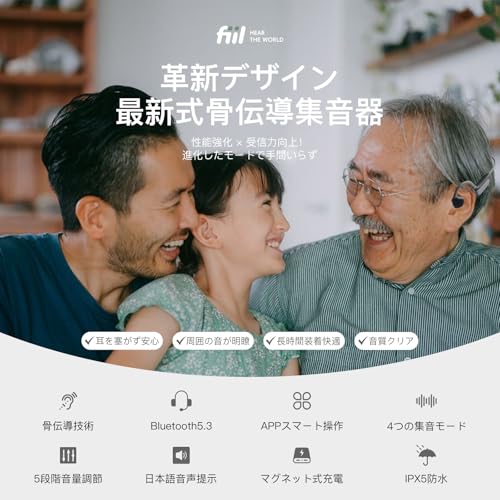FIIL 集音器 骨伝導 高齢者 音声拡大/BT5.3音楽再生機器【4種類モード&5段階音量調節】オープンイヤー設計 音質強化バージョン 騒音を軽減 簡単操作 室内外兼用 父の日/母の日/敬老の日 商品画像2