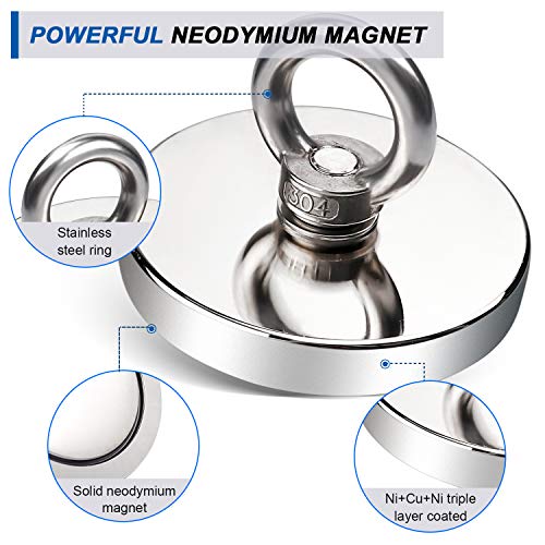 Image of DIYMAG Fishing Magnets with Countersunk Hole 4.72 inch 1500LBS Pulling Force | Strong Lifting Magnet Neodymium Rare Earth Eyebolt for Retrieving in River and Magnetic