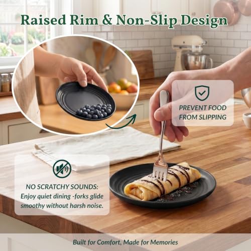 Image of Homienly Black Small Plates | 5.7 inch Unbreakable Melamine Appetizer & Dessert Plates, Chic Wheat Straw Salad Plates | For Sushi, Cocktails, Bread & Side Dishes -Set of 8, Black