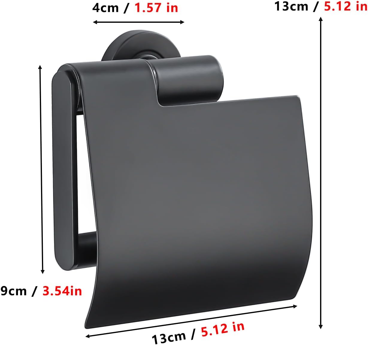 Black Toilet Paper Holder Wall Mount Brass Bathroom Tissue Holder with Stainless Steel Paper Cover Waterproof