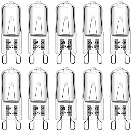 G9 Halogen Light Bulbs 230V 28W Dimmable, 370LM Warm White 2700K, 360° Beam Angle, No Flicker, G9 Halogen Capsule Bulbs for Cooking Lighting, Wax Lamp, RV Light, Chandelier and Ceiling Lights, 10 Pack