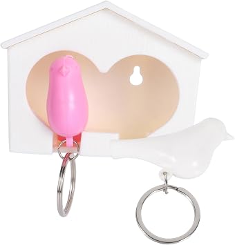 Wakauto Birdhouse Key Ring Holder Wall Mount Cute Couple Keychain Hanger for Home and Dorm Decorative Dual Bird Design Romantic Key Organizer Lovers and Friends Random Color