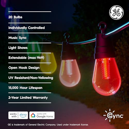 GE Cync Dynamic Effects Smart Cafe Lights, Color Changing Patio String Lights, Compatible with Alexa and Google, 48ft by Cync - Image 5