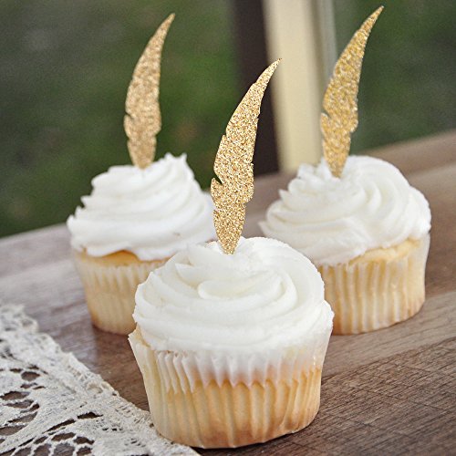 Bohemian Party Decorations. Tribal Indian Decor. Feather Cupcake Toppers 12CT.
