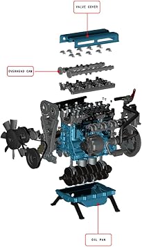 L4 Engine Model Kit, Turbocharged Inline Engine 4 Cylinder Engine with Mechanical Metal Assembly, DIY Car Engine Model, Educational Experiment for Adults, 364+ Pieces