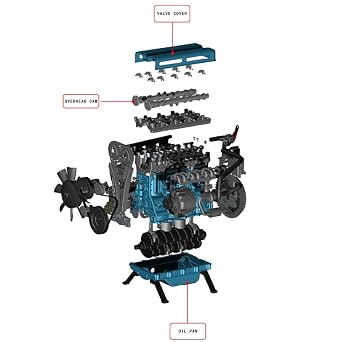 TECH-ING L4 Engine Model That Runs, 3D Metal Turbocharged Inline-four Car Engine Mechanical Engineering DIY Assembly Engine Model Kit for Adults (364+PCS)