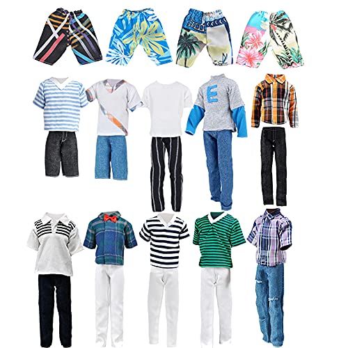 IMAGINE 10-teiliges Trenchcoat-Paket = 5 Sätze Mode Freizeitkleidung Kleidung Outfit für 12 Zoll Junge Puppe Zufälliger Stil (Khaki Lange Jacke Mantel + Freizeitkleidung + Badehose)