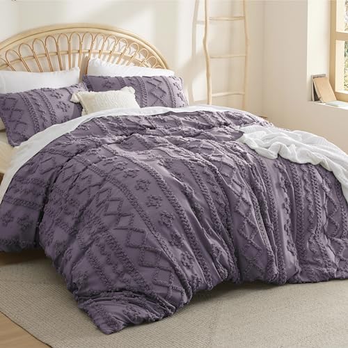 Image of Bedsure Boho Duvet Cover Queen Size, Soft & Comfortable Elegant Design Boho Bedding for Decoration, Machine Washable Comforter Cover for All Seasons,Includes 1 Duvet Cover & 2 Pillow Shams,Purple
