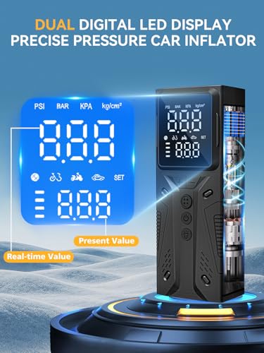 Image of Tire Inflator Portable Air Compressor, High-Speed 150PSI Cordless Air Pump for Car Tires with Powerful Battery, Auto Shut-Off - Portable Tire Pump for Car, Bike, Motorcycle and Balls