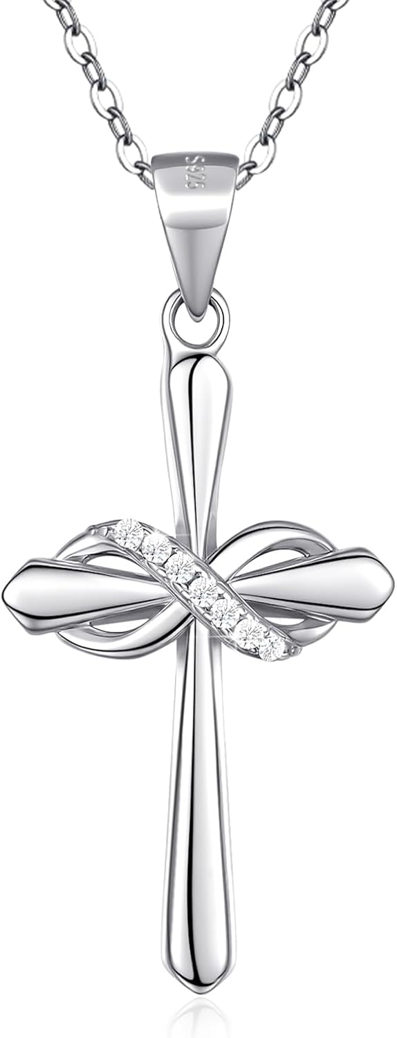 925 Sterling Silver Cross Necklaces for Women,4A CZ Infinity Cross Necklace,16”+2“ Adjustable Chain Cross Pendant Hypoallergenic Jewelry Gift for Women