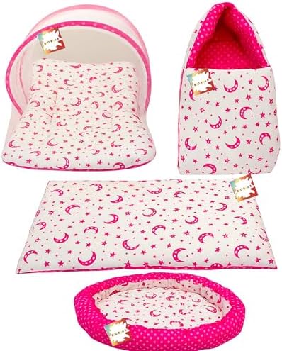 Baby Bed New Born Baby Bedding Set | Baby Bag | Carry Bag | Baby Bed | Mattress |Mosquito Net | Essentials | Carrier | Cotton (0-6 Months) (4PCS Set)