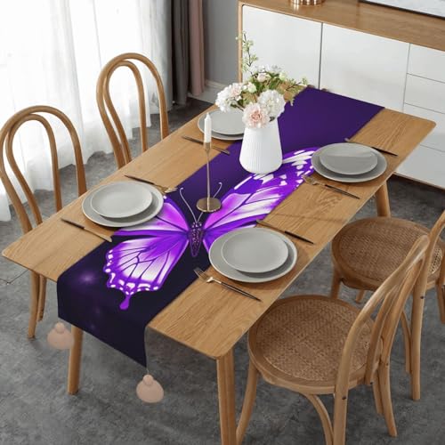 Chemin de table avec franges chic et papillons violets - Finition de qualité - 8