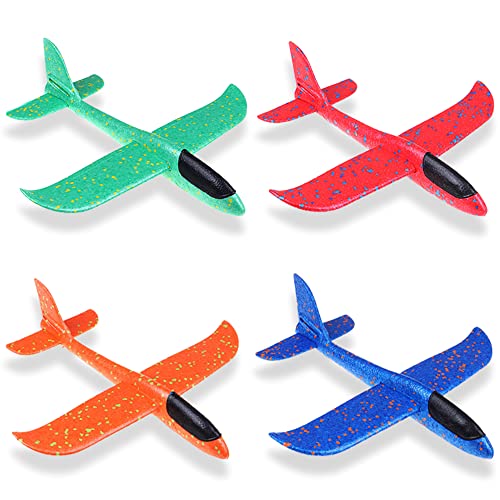 Ceqiny 4 Pack Airplane Toys - Foam Glider Plane Large Airplane Model Manual Throwing Aeroplane Flying Gliders for Kids Fun Outdoor Sport Game Birthday Gifts