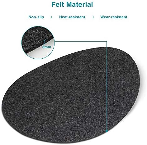 Felt Place Mat Set of 6 Wipe Clean Place Mats with Set of 6 Glass Coasters, Heat Resistant Felt Mat for Kitchen, Family and Restaurant, Dark Grey
