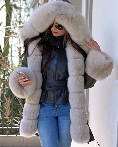 Roiii Parka Cappotto con Cappuccio in Finta