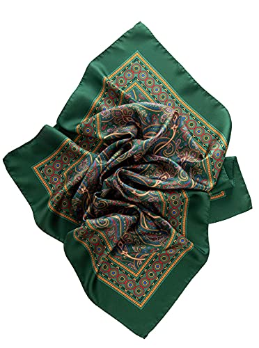 Elizabetta Men's Silk Neckerchief Scarf, Large Bandana, Green Paisley #TOP5