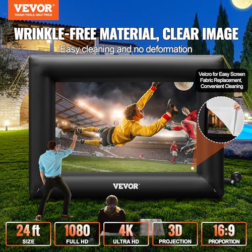 VEVOR Inflatable Projector Screen for Outdoor Use with 350W Air Blower, Oxford Fabric Material, Supports Front/Rear Projection,Black by VEVOR - Image 2