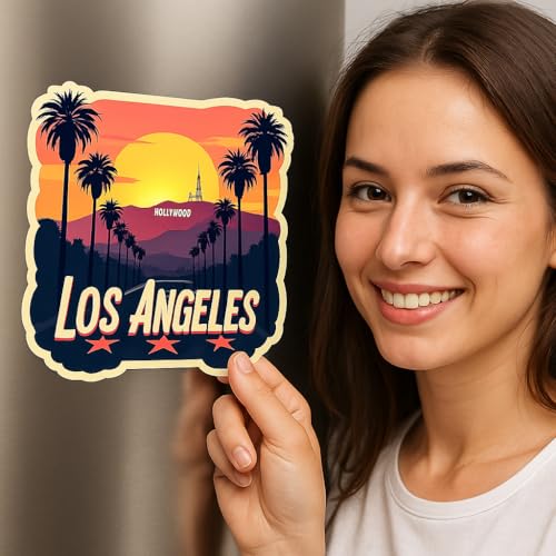 Image of Naxon Los Angeles City Theme Souvenir Wooden Fridge Magnet - 3x3 Inch Stylish Refrigerator Magnet for Kitchen & Home Decor | Travel Souvenir Gift from USA | Fridge Decoration Magnet | Pack of 1