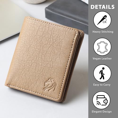 Image of VEMILIO Mens Wallet Belt Combo | Vegan Leather Bi-Fold Wallet with Coin Pocket & Reversible Belt | Gift Combo Set for Men & Boys (Beige)