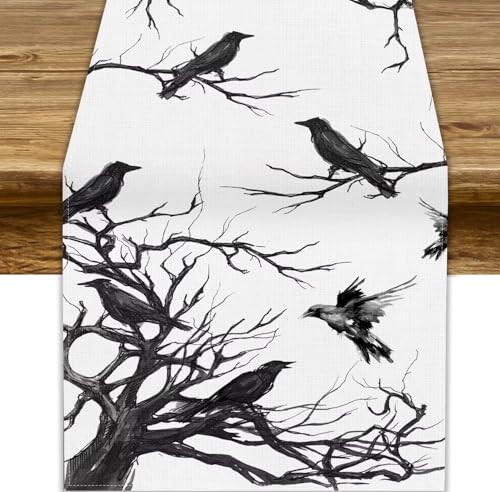 FengMingRui Silhouette Tree Crows Halloween Table Runner Branches Fall Kitchen Dining Table Decoration for Outdoor Home Party for Living Room Holiday Dinner Home 13x60in