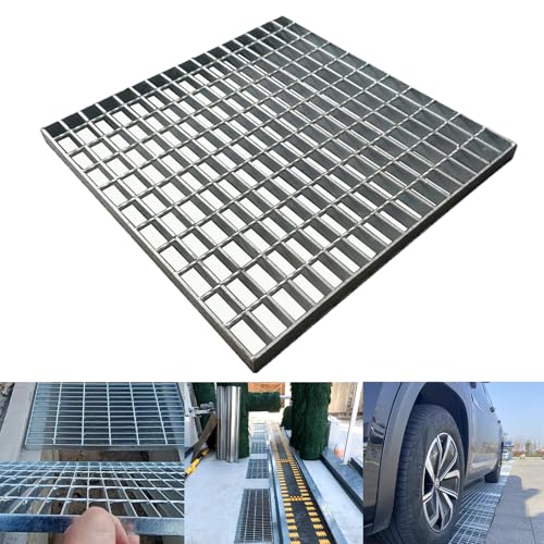 Galvanized Steel Drain Grate,24 * 24in Outdoor Drain Cover,Heavy Duty B125 Class Channel Grate,Rust-Proof Metal Sewer Grate,Silver Square Drainage Grate for Garage,Sewer,Dowmspout,Driveway,Yard