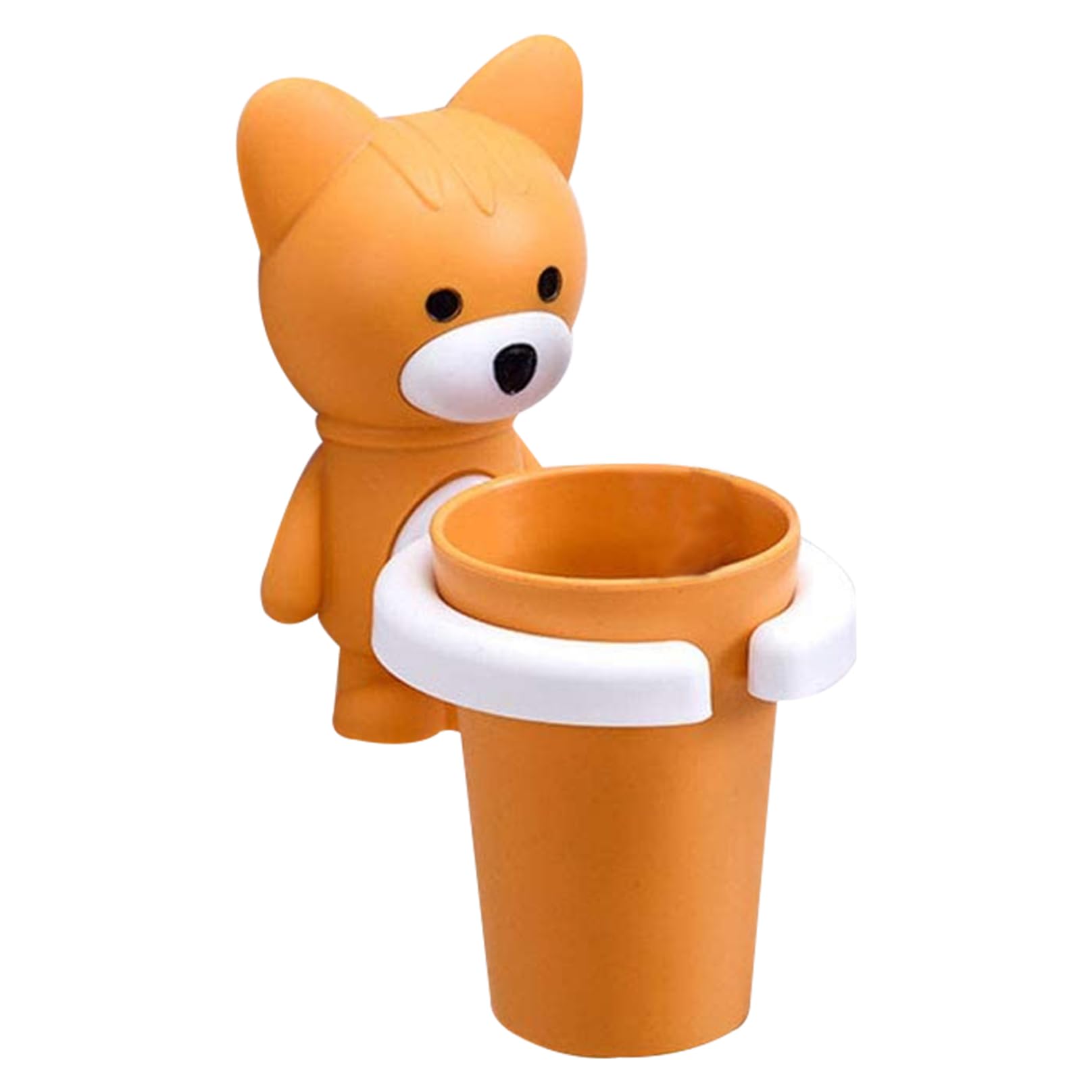 Kids Toothbrush Holder Cartoon Fox Wall Hanging Toothpaste Organizer with Rinse Cup Suction Cup for Bathroom