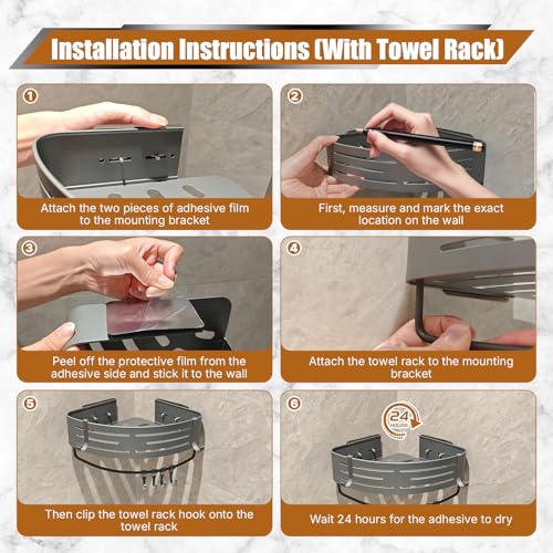 ANSUOYI Matte Gray Corner Shower Shelf, 1-Pack Aluminum Bathroom Caddy by ANSUOYI - Used condition - Image 6