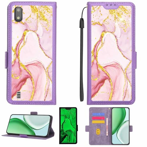 Aroepurt Case Compatible for PCD P50 4g Phone Case Flip Cover [with Tempered Glass Screen Protector][RFID Blocking][Gold Glitter+Luminous] LPT-FDL