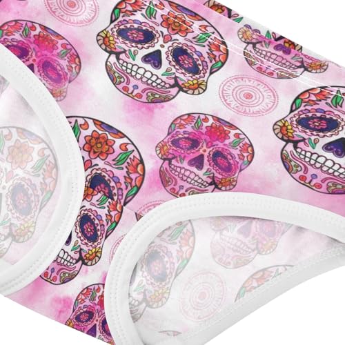 Joisal Intricately Sugar Skull Pink Little Girl Panties Toddlers Underwear Floral Cotton Designer Undies Kids Briefs 2t4