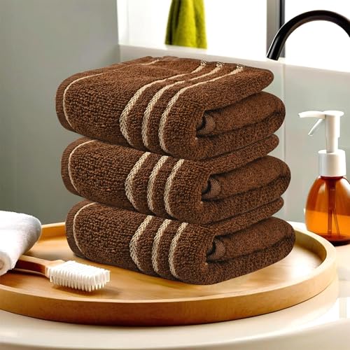 Image of Urbane Home Pack of 3 Soft Cotton Face Towels for Men & Women /Ladies | Easily Washable | Pocket Towels & Workout Gym Napkins for Men - Dark Brown