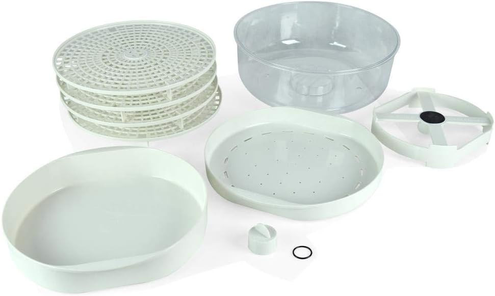 NutriChef Food Dehydrator Machine and Professional Electric Steamer, Cooker, Meat Preserver, Beef Jerky Maker, Fruit Dryer, Steams Rice and Vegetables with Stackable Trays in White - (PKFDSRC10WT)