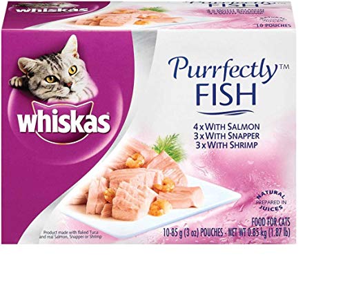 PURRFECTLY FISH Variety Pack Wet Cat Food Contains (4x With Salmon) (3x With Snapper) (3x With Shrimp), 3oz Pouches (Pack of 1 - (10/Pack))