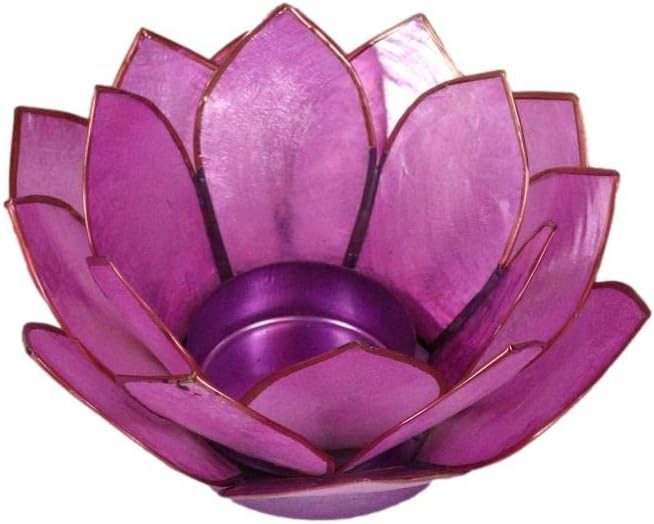 Miniatura 4 de Ebros Gift Paquete de 3 velas votivas hechas a mano Capiz Seashells Auspicious Lotus Flower Coral Pink Votive Tea Light Candelabro Esculturas 18