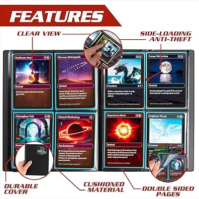 4 Pocket Trading Card Album- Holofoil Red Binder w Padded Side Loading Pockets, AntiTheft Anti-Drop-TCG Collector Storage Organizer for 160 Cards-Compatible with Pokemon & All Major Trading Card Games