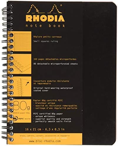 RHODIA 193469C - Spiral Notebook (Full Bound) Black Notebook - A5+ - Ruled - 160 Detachable Pages - Clairefontaine Paper 80 g/m - Soft and Resistant Coated Card Cover - Classic